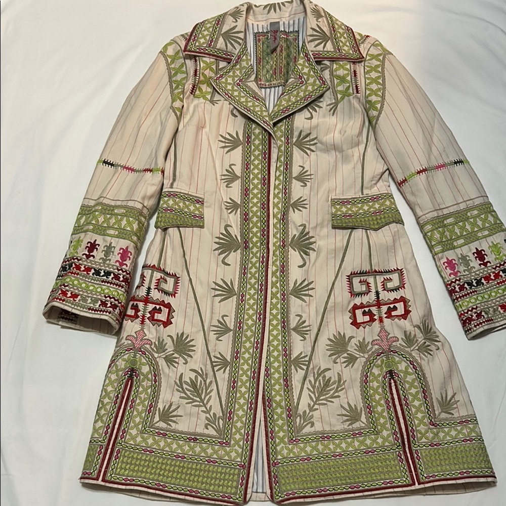 Johnny Was Biya Embroidered Green and Red Women's Coat Jacket M